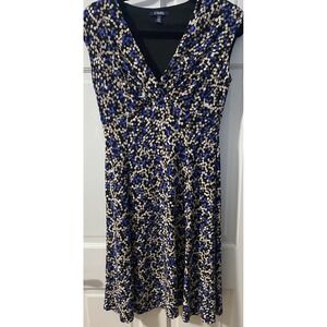 Chaps Womens Dress SZ M Pebble Print Jersey Knit Office Modest Striking Blue